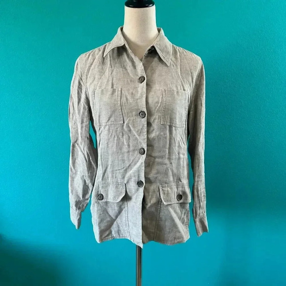 J. Crew Womens Gray Linen Utility Shirt Long Sleeve Button-Down Size 6 - Picture 1 of 3